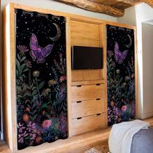 Local Warehouse, Curtains -Moth Butterfly Door Curtain For Doorway, Mushroom Moon Phase Boho Flowers Closet Door Cover Curtain For Bedroom Living Room Closet Door, 1 Panel 34" W X 80" L - 紫蛾_a47 - 查看 4