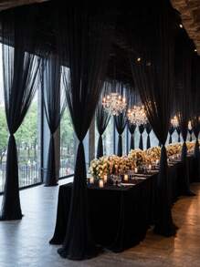 1 pièce, Rideaux en mousseline de soie noire élégante (longueur de 315 pouces et 236 pouces) - parfaits pour les arches de mariage, les fiançailles, les fêtes et les réceptions, les décorations suspendues romantiques pour les anniversaires et la Saint-Valentin, l'emballage de bouquets, les cantonnières pour arches de mariage, les fêtes d'anniversaire