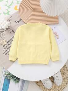 Baby Girls' Knitted Round Neck Floral Embroidered Cardigan