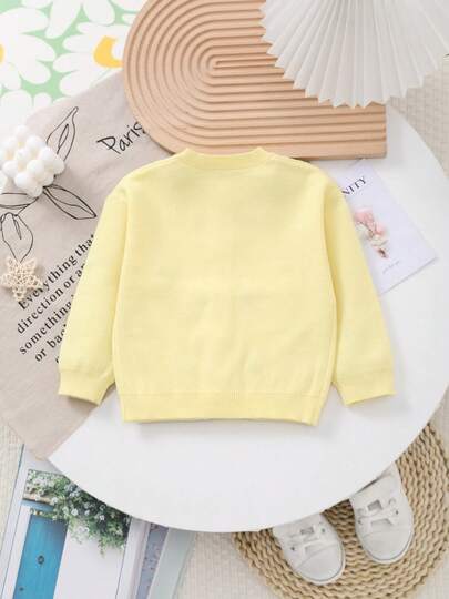 Áo len cardigan thêu hoa cổ tròn cho bé gái