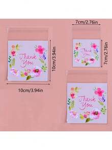 100个烘焙包装小袋，5色自粘半透明花袋，DIY礼品卡装饰袋，“谢谢”印花OPP袋，适用于派对、生日、婚礼和礼物，适用于包装和珠宝包装用品盒