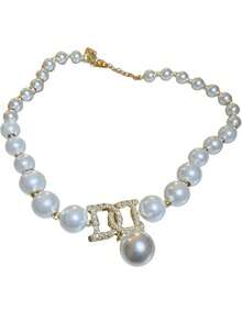 1 Simple Personalized Necklace Inlaid With Rhinestone And Pearls, Short Necklace, Internet Celebrity Design Necklace - A - View 5