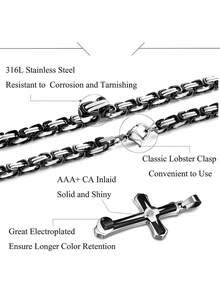 Milacolato Mens Cross Necklace Black Stainless Steel Byzantine Chain Crucifix Pendant Necklaces Croix Necklaces Jewellery, 22/24/30 Inches Chain Necklace - Black Silver - View 3