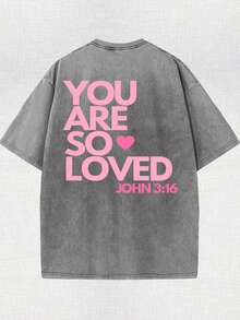 You Are A Love Printed Retro Washed T-Shirt, 230G Retro Street Style. Simple And Versatile, Pure Cotton Is Of High Quality, Novel And Fashionable, And It Is A Must-Have Fashion T-Shirt For Spring And Summer. - 灰色 - 查看 2