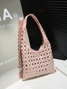 Handmade Retro-Style Woven Beach Shoulder Bag - Pink - View 9
