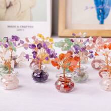 1pc Natural Crystal Mini Glass Wishing Bottle With Lucky Tree Healing Stones | Polished Gemstone Decor | Birthday Gift For Positive Energy & Good Wishes Christmas Gift