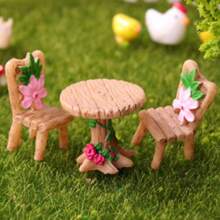 6 Peças Conjunto Mágico de Mesa e Cadeira Mini, Kit de Móveis de Jardim de Fadas com Flores Rosas e Folhas Verdes, Resina ABS Durável - Perfeito para Casas de Bonecas, Cenas em Miniatura e Artes e Artesanato, Acessórios de Jardim de Fadas