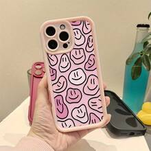 Funda protectora para teléfono con diseño de fondo de cara feliz rosa, estilo lindo y femenino, de silicona TPU suave y resistente a golpes, [compatible con modelos X/Xs/11/12/13/14/15/16 Pro/16 Promax], regalo ideal para novia/mejor amiga, regalo de cumpleaños para mujeres, funda estética y protectora. - Rosa - Ver 5