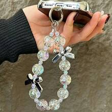 Pulsera de mujer con cuentas de cristal dorado y lazo, correa para teléfono anti-pérdida, regalo de Año Nuevo