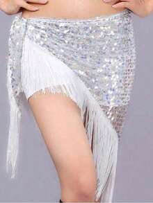 女士亮片流苏臀巾拉丁舞表演服装肚皮舞流苏腰链配三角巾 - 彩色 - 查看 24