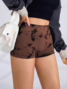 3pcs/Set Women's Seamless Tie-Dye Yoga Shorts, High Waisted, Moisture-Wicking, Breathable, Versatile For Daily & Sports Wear