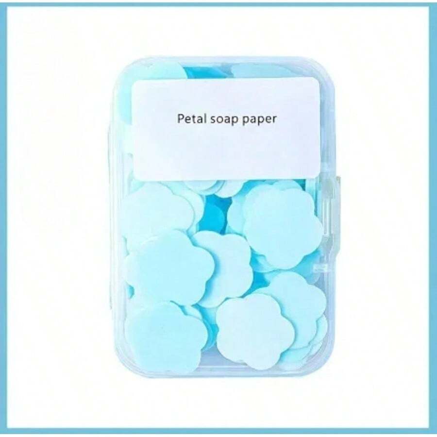 Pastillas de jabón desechables, papel de jabón portátil, antibacteriano, pastillas de lavado de manos mini pétalo para estudiantes - Azul - Ver 1