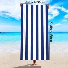 1 Khăn tắm biển sọc xanh đơn giản, khăn tắm biển sợi nhỏ siêu lớn, khô nhanh, thấm hút, chống cát, thích hợp cho du lịch, hồ bơi, yoga, phòng tập thể dục, đồ dùng cần thiết cho kỳ nghỉ bãi biển (in một mặt), phụ kiện bãi biển, phao bơi - Xanh đậm - Xem 13