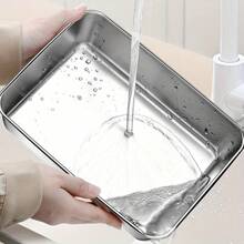 Stainless Steel Food Storage & Roasting Pan – Rust-Resistant, Easy To Clean Oven Tray For Baking, Roasting Meats And Vegetables – Durable Cookware For Meal Prep, Fridge Storage, Camping – Multi-Use Rectangular Kitchen Bakeware