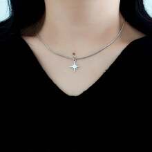 1 chiếc Dây chuyền xương rắn bằng thép không gỉ bạc thời trang tối giản đa năng, mặt dây chuyền hình ngôi sao chữ thập, trang sức nam, không phai màu, phù hợp để đeo hàng ngày - Bạc - Xem 2