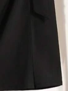 女士优雅中长款高腰A字开衩裙，夏季 - 黑色 - 查看 3