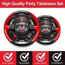 168pcs Pieces Of Racing Themed Tableware - Includes Paper Plates, Paper Cups, Paper Napkins, Knives, Forks And Spoons. Serves 24 Guests -  Birthday Parties, Family Dinners, Camping Trips.