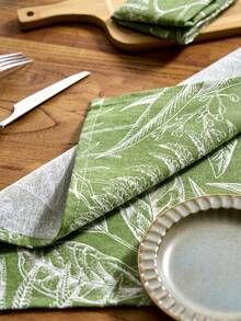 1/4/6/12pcs Green Maple Leaf Print Napkins, Simple Rustic Kitchen Placemats, Rectangle Table Mats For Dining, Parties, Events, All Seasons - Green - View 12