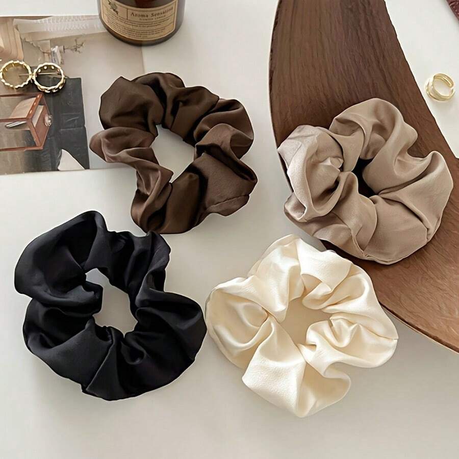 5 Elegant Satin Headbands, Soft And Elastic, Suitable For Women And Girls, Solid Color - 5pcs - 查看 1