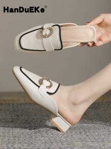 Women Thick Heel Mule Slide Loafers, Backless Comfort Retro Slip On Shoes, Spring & Summer 2025