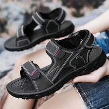 Men's Outdoor Sports Sandals, Adjustable Hook & Loop Closure, Suitable For Outdoor Activities, Wear-Resistant Sole - Black - View 4