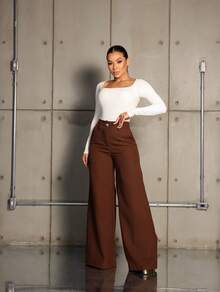 Premium Tailored High-Waisted Flared Dress Pants, Elegant Fashion - Màu nâu Sô-cô-la - Xem 1