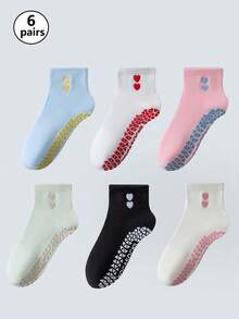 1/2/6 paires de chaussettes de yoga pour femmes avec broderie en forme de cœur, chaussettes adhérentes pour le pilates, chaussettes montantes pour fitness en salle, yoga et entraînements quotidiens - Multicolore - Voir 12