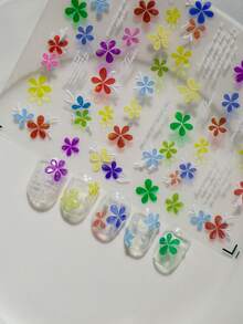 1张春夏雏菊美甲贴纸，马卡龙配色，3D贝壳设计，清新飘逸，包含五瓣花、梅花、樱花、花卉和英文字母图案，适合个人DIY使用 - 彩色 - 查看 7