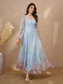 Vintage Floral Printed Slim Fit Romantic Style Women Dress