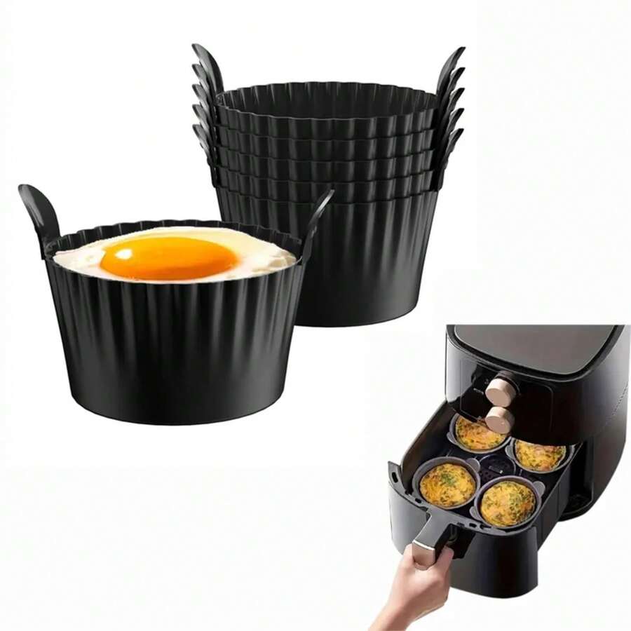Cubos de silicona para freidora de aire, cestas de silicona para freidora de aire, moldes para hornear cupcakes, ramekins para hornos de freidora de aire - 3 piezas grises - Ver 1