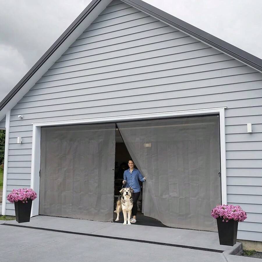 New Magnetic Garage Door Screen 12x8 Ft And All Or Siz - Easy Installation 12x8 Garage Door Screen Net - Unwanted Nature Stays Out And Frh Air Com In - Image Color - View 1