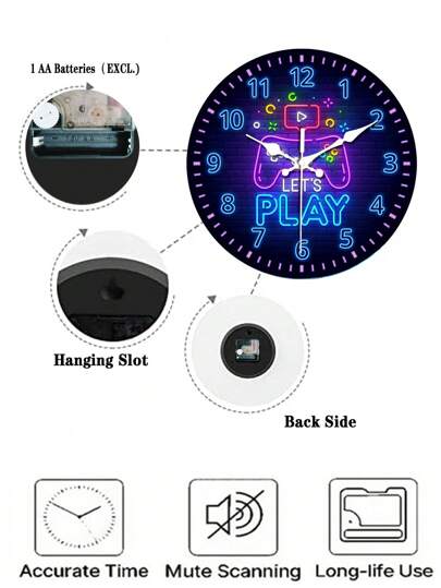 1pc Video Game Theme Silent Wand Klok Round Wooden Digital Display, Ideal Bedroom, Living Room, Bar Perfect Holiday Bedroom Gaming Operation Room Dormitory Back To School Surprise Home Supplies view 5