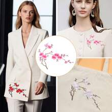 Festive Embroidered Cherry Blossom Patch Set - White, Red, Pink, And Brown Tones - Perfect For DIY Projects And Clothing Accessories
