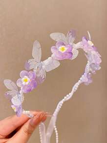 1 Stück Blumenkranz Haarband mit Schleife, neue Prinzessin Schmetterling Haaraccessoire, geeignet für kleine Mädchen, nicht eng anliegend