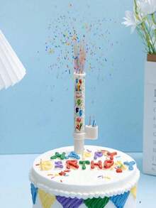 1个音乐糖果烟花蜡烛，趣味小丑生日蛋糕装饰喷雾蜡烛，派对烘焙用品（非音乐/音乐款） - 彩色 - 查看 1