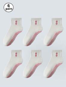1/2/6 paires de chaussettes de yoga pour femmes avec broderie en forme de cœur, chaussettes adhérentes pour le pilates, chaussettes montantes pour fitness en salle, yoga et entraînements quotidiens - Multicolore - Voir 18