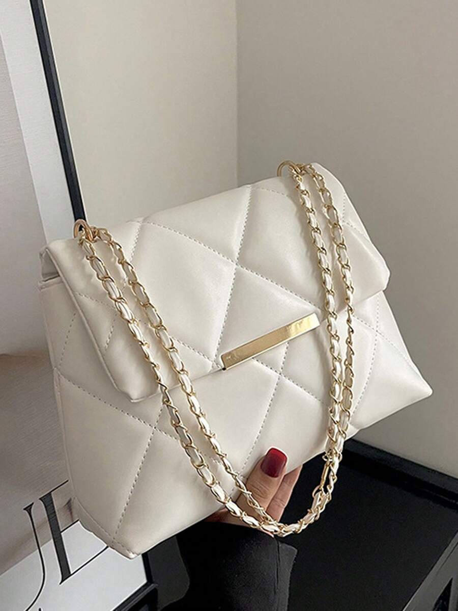 Solid Color PU Fabric Large Capacity Women's Shoulder Bag, Fashion Versatile Minimalist Quilted Workmanship Travel Street Style - White - View 1