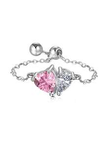 ESBERRY 1 chiếc nhẫn bạc 925 cao cấp, độc đáo, đính đá Zirconia hồng, có thể điều chỉnh kích cỡ, thích hợp làm quà cưới, sinh nhật hoặc quà Ngày của Mẹ cho phụ nữ. - Nhiều màu - Xem 8