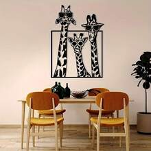 Arte de parede de metal com girafa – 1 peça de decoração divertida para casa com três girafas – Escultura de parede de metal inspirada na natureza, fácil de pendurar, ótimo presente para amantes de animais - Preto - Ver 2