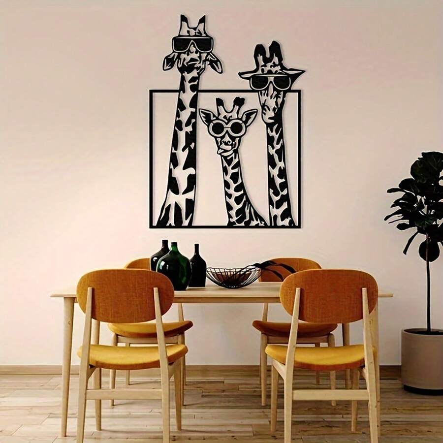 Arte de parede de metal com girafa – 1 peça de decoração divertida para casa com três girafas – Escultura de parede de metal inspirada na natureza, fácil de pendurar, ótimo presente para amantes de animais