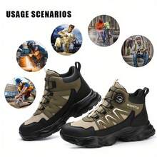 1 双轻质钢头男式工作靴 EVA 鞋底工业鞋工作靴，防滑防刺穿，徒步户外工作建筑，黑色钢头鞋，仓库，登山鞋，工厂，男靴 - 黑色 - 查看 6