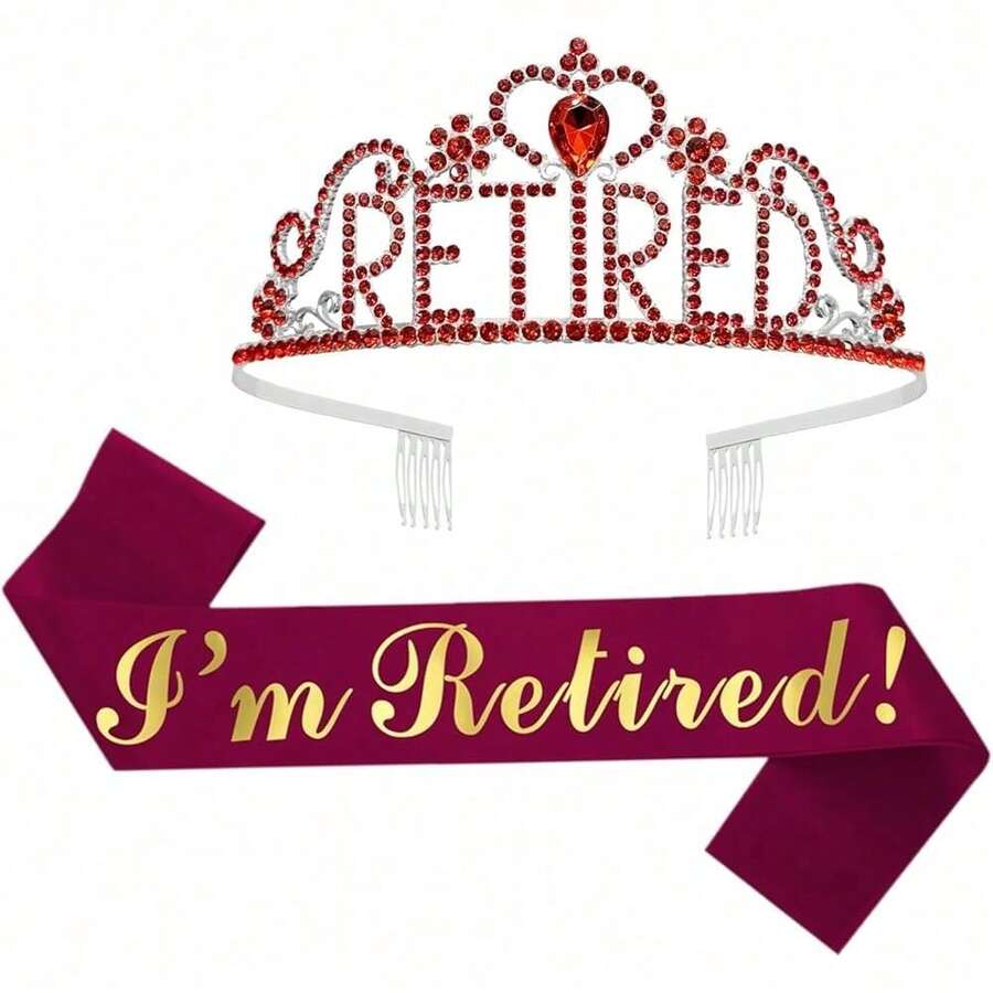 New Retirement Party Drations Retired Tiara/Crown, Retired Sash For Women Retirement Gifts, Retirement Party Pli, Gifts, Favors (Burgundy Red) - 勃根地紅 - 查看 1