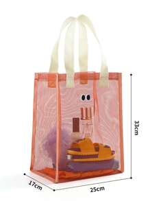 1pc Portable Mesh Beach Bag With Cutout Design And Faces - Lightweight Polyester Storage, Suitable For Beach, Swimming, Travel - Multi-Color, Swimwear, Playful Style, Sturdy Handle, Multifunctional Tote Bag, For Outdoor Enthusiasts
