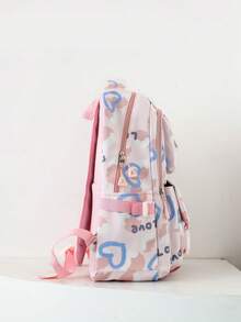 4pcs Stylish And Simple Cute Large Capacity Backpack Set, Suitable For School, Graduation, Back To School Occasions - Pink - View 3