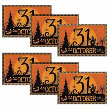 1 pieza/4 piezas Manteles individuales de lino de Halloween, manteles individuales para el desayuno o la cena, accesorios de cocina, fáciles de limpiar, aptos para fiestas de Halloween, mesa de comedor, hogar, restaurante, decoración de restaurante, con diseños de calabaza, bruja y fantasma
