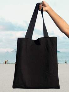 Plain 100% Cotton Ecobag, Black Color - màu đen - Xem 3