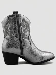 GLOBALWIN Women's The Western Wear Fashion Cowboy Cowgirl Free Birds Country Concert Disco Outfits Low Heel Walking Boots For Ladies Fall Boots Halloween Season - 銀色 - 查看 6