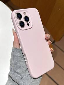 Soild Color Silicone Lens Protection Phone Case Compatible With IPhone 17 Air 16 15 14 13 12 Pro Max 11 Candy Color Full Protective Cover - Bụi hồng - Xem 4