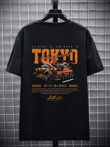 Plus Size Men's Summer Racing Letter Print Round Neck Short Sleeve Casual T-Shirt