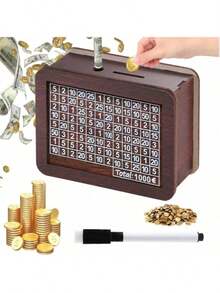 1pc Wooden Piggy Bank With Numbered Counter, Default 10000€, Light Brown Shade, Home Decor Coin Box, Back-To-School Essential, Wooden Cash, 2025 New Wooden Cash Savings Box, Cash Savings Box, Coin Counter Piggy Bank, Wooden Money Box With Counter - Multicolor - View 7